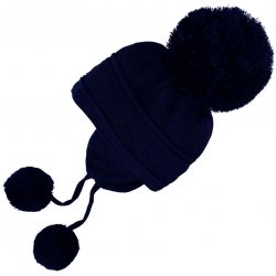 Baby Warm Navy Knitted Bobble Hat With Cosy Ear Cover