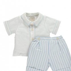Emile Et Rose Baby Boys 2 Piece White Shirt Blue Stripes Shorts Outfit