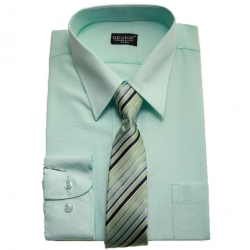 boys Formal Shirt In Light Green Mint With Tie