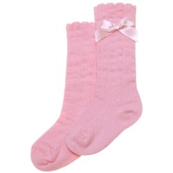Pink Knee High Bow Socks Scallop Edge Cotton Rich