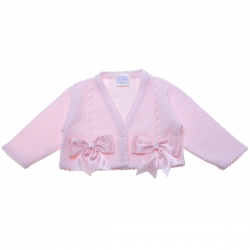 Baby Girls Pink Cardigan With Double Satin Bows
