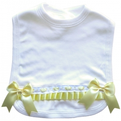 Made in England Baby Girls Soft Cotton White Bib With Lemon Yellow Bows