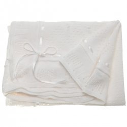 White Shawl With White Embroideries And Ribbons