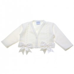 Baby Girls Ivory Cardigan Decorated By Double Bows