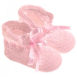 Baby Girls Crochet Bootees In Pink With Pink Lace Ribbon