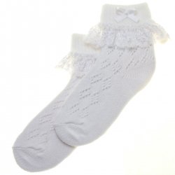 Floral Lace Baby Girls White Pelerine Socks With Bow