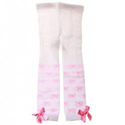 6120 Baby Girls Foot Less Tights In White Pink Bows