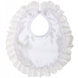 Pretty Lace Trim White Satin Bib For Your Baby