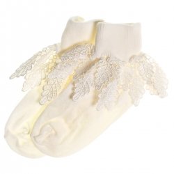 Girls ivory frilly socks with Guipure lace frills