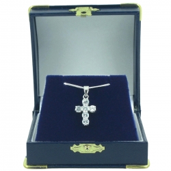 Sparkling Cubic Zirconia Crucifix Communion Pendant Necklace In Navy Gift Box