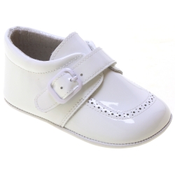 Baby Boy White Patent Pram Shoes Velcro Buckle