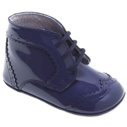 Spanish Leon Baby Boys Light Navy Patent Pram Shoes Lace Up