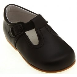 Baby First Walker black shoes in leather T Bar Design