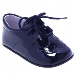 Baby Boys Navy Patent Shoes Brogue Styled