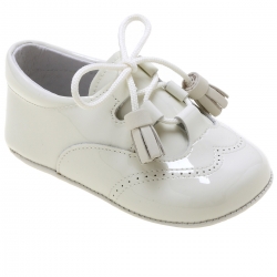 Baby Boys Ivory Patent Pram Shoes With Tassel Laces