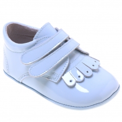 Baby Boys Baby Blue Patent Pram Shoes With Double Strap