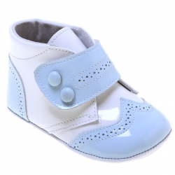 Baby Boys High Ankle Support Baby Blue And White Patent Shoes