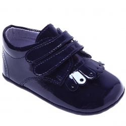 Baby Boys Navy Patent Pram Shoes With Double Strap