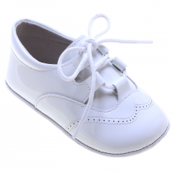 Baby Boys White Patent Brogue Style Pram Shoes