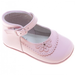 Baby Girls Pink Patent Shoes Flower Scallop Decoration