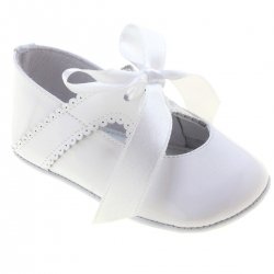 Baby Girls White Patent Ribbon Shoes