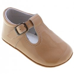 Caramel Brown Baby Patent Leather T Bar Shoes