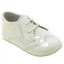 Baby Boys Ivory Patent Brogue Styled Pram Shoes