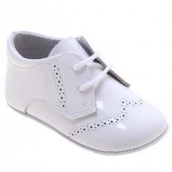 Baby Boys White Patent Pram Shoes Brogue Pram  styled