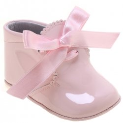 Baby Girls Pink Pram Boots With Ribbons