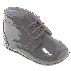Baby Boys Lace Up Grey Shoes In Patent Leather