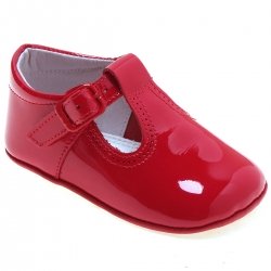 100% Leather Hand Made T Bar Baby Red Pram Shoes