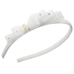 Girls White Satin And Tulle Bow Alice Band