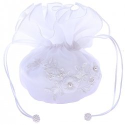 Embroidered Flowers Beads And Pearls First Holy Communion Organza Dolly Bag