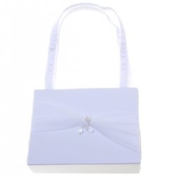 White Communion Handbag With Gathered Net And Beads