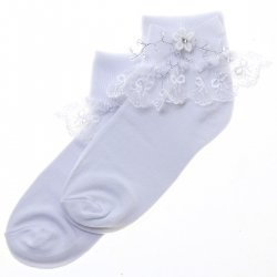 Diamante And Beads Girls White Communion Socks With Bows For 7 To 10 Years