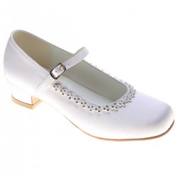 Girls First Holy Communion White Shoes Decorated By Cluster of 3 Diamantes