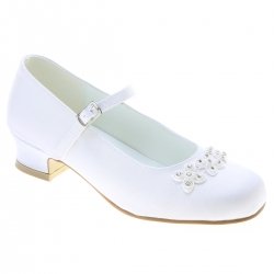 Three Flower Petals Girls First Holy Communion Shoes In White