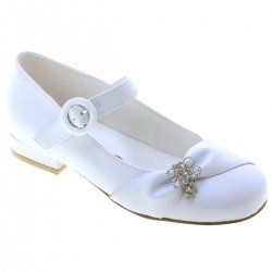 Rochelle Girls White Occasion Shoes With Diamante Bow