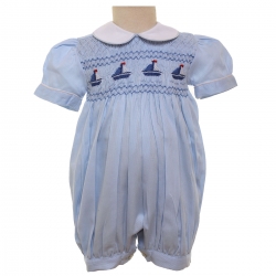 Baby Boys Hand Smocked Blue Sailboat Romper