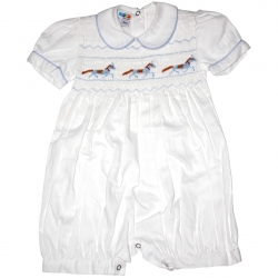 Baby Boys Hand Smocked Horse White Romper