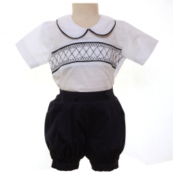 Baby Boys George White Navy Smocked Romper