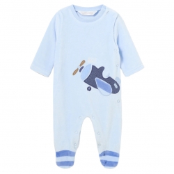 Mayoral Baby Boys Blue Footed Romper With Plane Applique