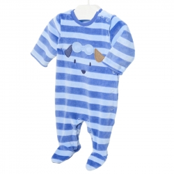 Mayoral Baby Boys Blue Stripes Footed Romper With Puppy Face Applique