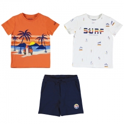 Mayoral Spring Summer 3 Piece White Orange T Shirts Navy Shorts Set
