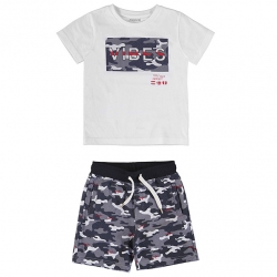 Mayoral Spring Summer Boys White Grey T Shirts And Shorts Camouflage Set