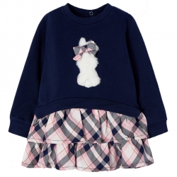 Mayoral Autumn Winter Baby Girls Navy Pink Plaid Combined Dress