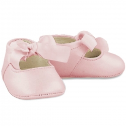 Baby Girls Pink Faux Leather Ribbon Pram Shoes