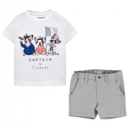 Mayoral Summer Baby Boys Dog T Shirt And Grey Shorts Set