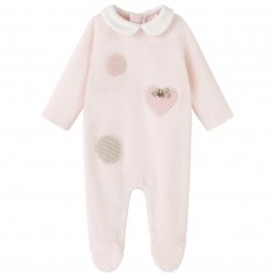 Mayoral Autumn Winter Baby Girls Pink Footed Romper With Heart Circles Appliques