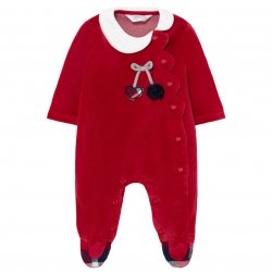 Mayoral Autumn Winter Baby Girls Red Footed Romper With Bow Heart Applique Fluffy Ball